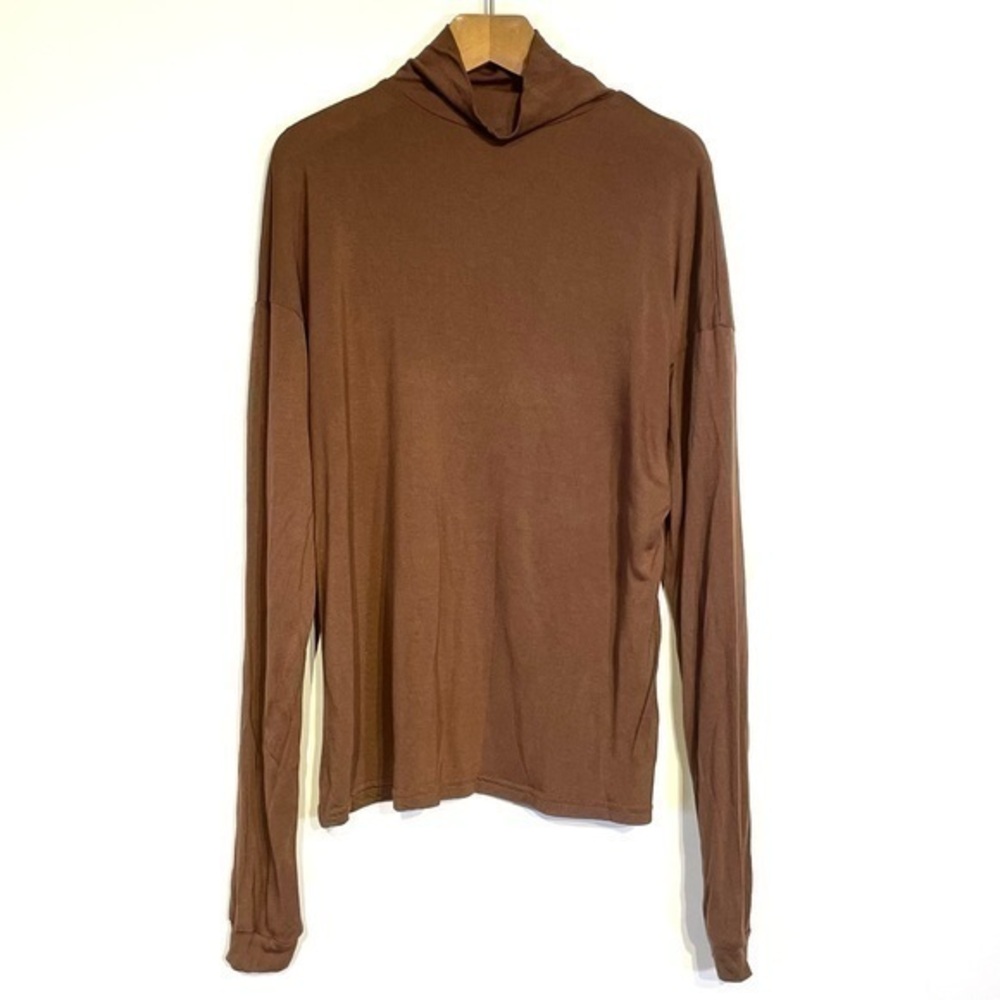 Kittenish Brown Rayon Mock Turtleneck Lightweight S Chocolate Mocha Long Sleeve